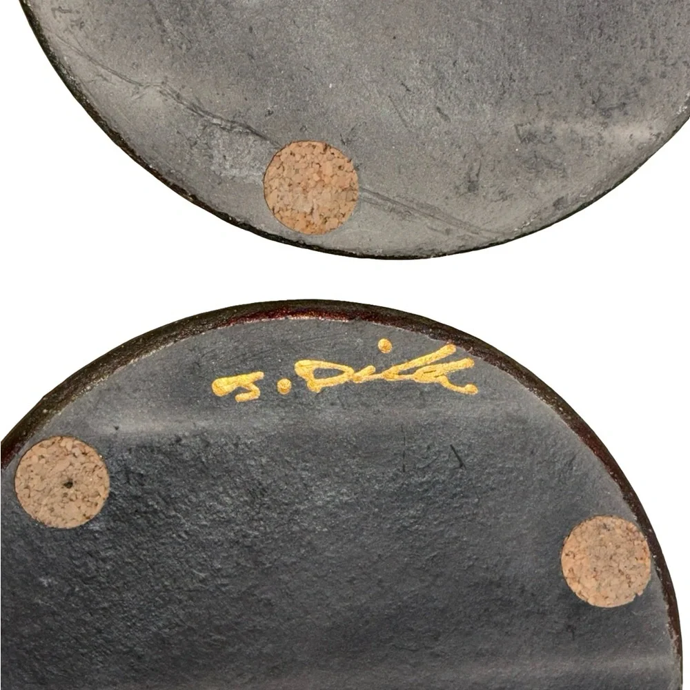 New! Raku Pottery Works Sighed J. Diller Bear Design Coasters Set of 4